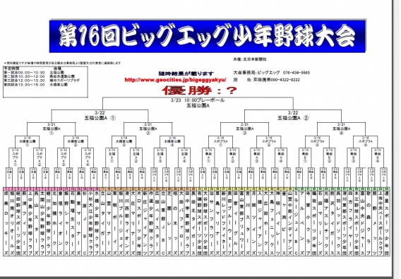 ビッグエッグ杯組合せ決定！